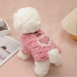 Cozy Pink Dog out Cat Sweater with Heart Design and Harness Ready